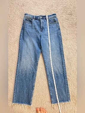 Loft Women's High-Rise Denim Jeans with Rhinestone Detailing, size 28